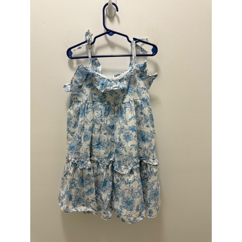Janie and Jack Girl Blue White Ditsy Floral Tiered Tie Strap Cotton Dress Size 6